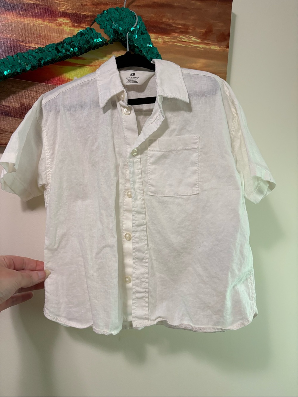 H&M linen cotton boys toddler button down shirt 3T